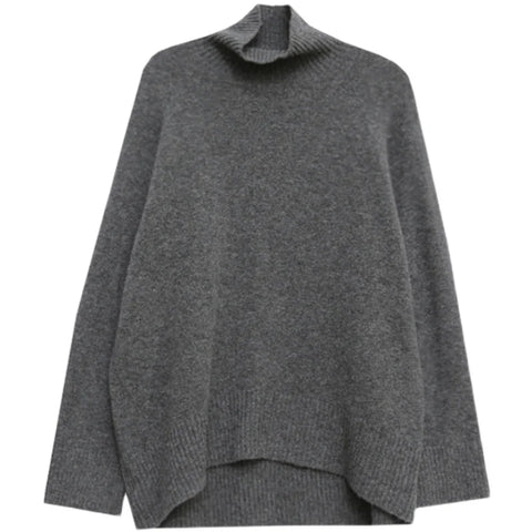 Grey Turtleneck Women's Pullover Sweater Loose Languid Style New Autumn Winter Cashmere Thick Long Sleeve Knit