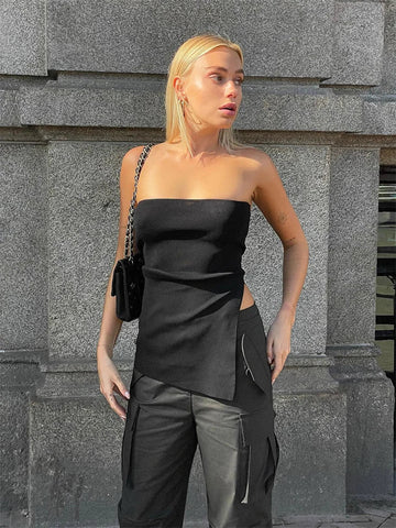 Ribbed Knit Tube Top Summer Strapless Casual Streetwear Long Bustier Tops For Women Black Hot Bandeau Tops Wrapped Corset