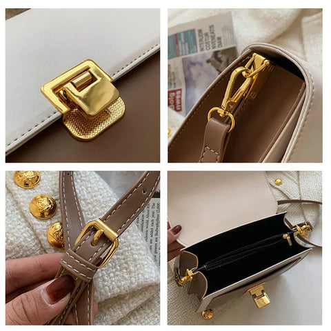 Mini Contrast Color PU Leather Crossbody Side Bags for Women Small Fashion Luxury Brand Trendy Handbag Simple Shoulder Bag