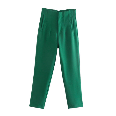 Woman Casual Solid High Waisted Pants Spring Elegant Female Basic Pocket Pant Office Ladies 14 Color Pant