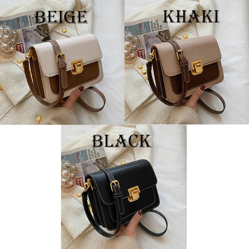 Mini Contrast Color PU Leather Crossbody Side Bags for Women Small Fashion Luxury Brand Trendy Handbag Simple Shoulder Bag