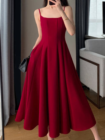 Fashion New Women Spaghetti Strap Elegant Long Red Dress Sexy Sleeveless Casual Party Prom Birthday Sundress Vintage Female Robe