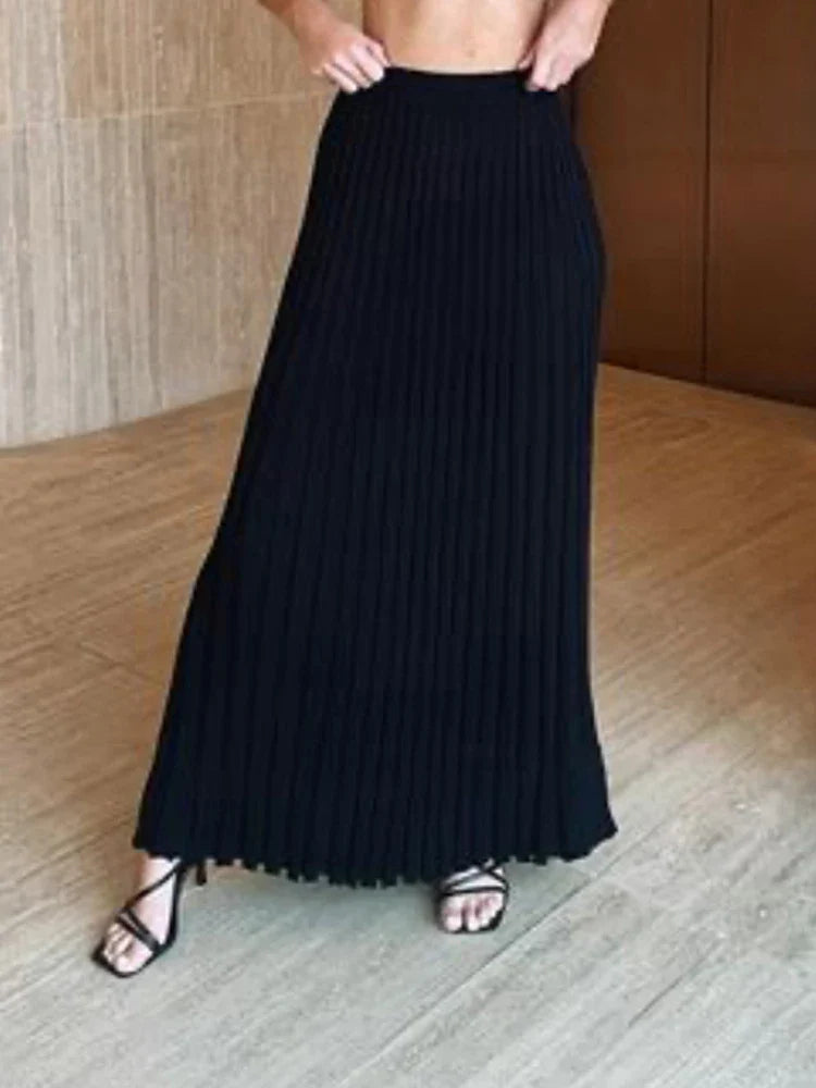 New White Knit Two Piece Women Sets Fall Ribbed Tank Top And Pleated Knitted Skirt Suits For Women Long Dress Sets Summer