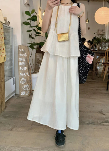 Summer New Small Fresh Simple Holiday Wind Breathable Cool Linen White High-waisted Skirt Women