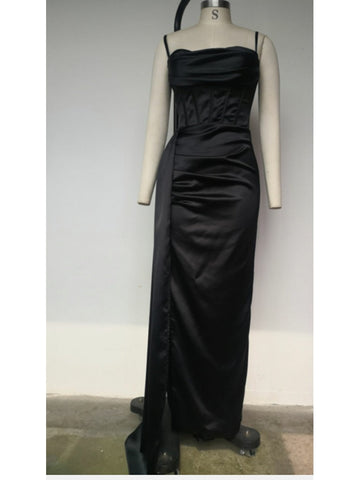 Sexy Spaghetti Strap Draped Long Bodycon Dress Summer Women V-Neck High Split Backless Dress Elegant Evening Party Club Dress