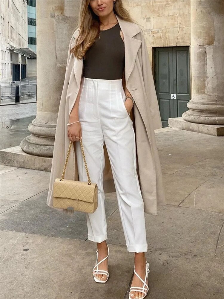 Woman Casual Solid High Waisted Pants Spring Elegant Female Basic Pocket Pant Office Ladies 14 Color Pant