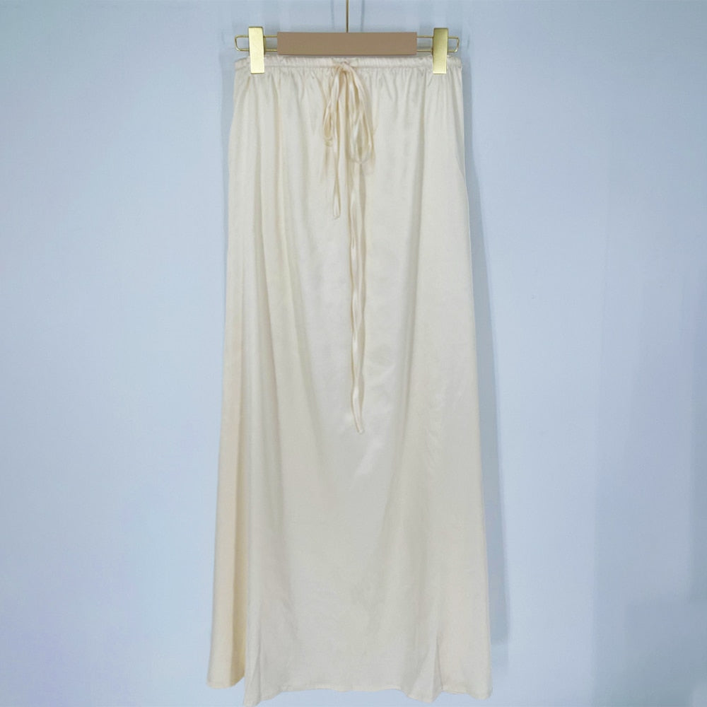 High Waist Loose Female Long Skirt Solid Casual Elegant Streetwear Fashion Lace-Up Slim Y2k Outfits For Women Maxi Skirt