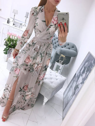 New Sexy V-Neck Women Sleeveless Solid Party Dress Casual Draped Festive Dress Elegant Summer Chiffon Wrap Slit Maxi Dress Mujer
