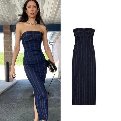 Dresses Women Tube Top Elastic Tight Dress Summer Backless Sexy Evening Dresses Denim Midi Party Dress