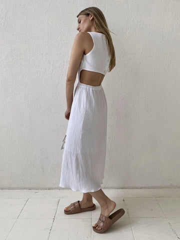 Holiday long Dress Woman 100% Cotton Loose splicing Summer sleeveless Dress Casual Lady Dress
