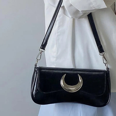 Fashion Design Women's Underarm Bag Moon Locking Buckle Female Shoulder Bag PU Leather Ladies Crossbody Bags Purse Handbags