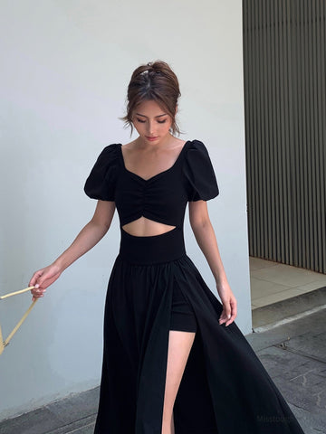 Summer Black Vintage Y2k Dress Women Solid Sexy Split Party Midi Dress Female Casual Korean Fashion Designer Retro Dress