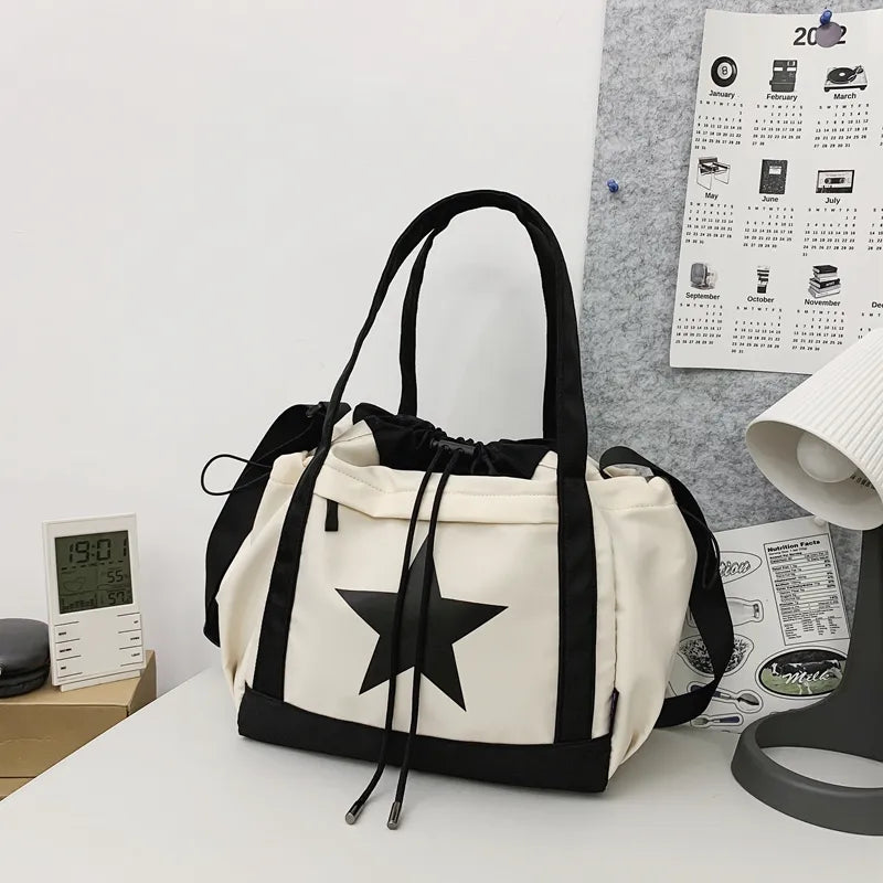 Pentagram Prints Nylon Fabric Crossbody Bags For Women Splash-proof Unisex Handbag Big Capacity Shopper Shoulder Bucket Bag