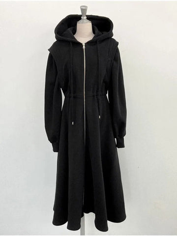 Fashion Chic Hooded Dress Women's Spring New Loose Zipper Long Sleeve Big Swing Mid-calf Dresses Female