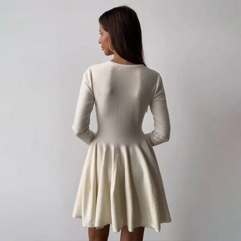 French Waistline Long-sleeved Slim-fit Bottom Knit Dress Women Autumn Winter Casual A-line Evening Party Dresses O-neck