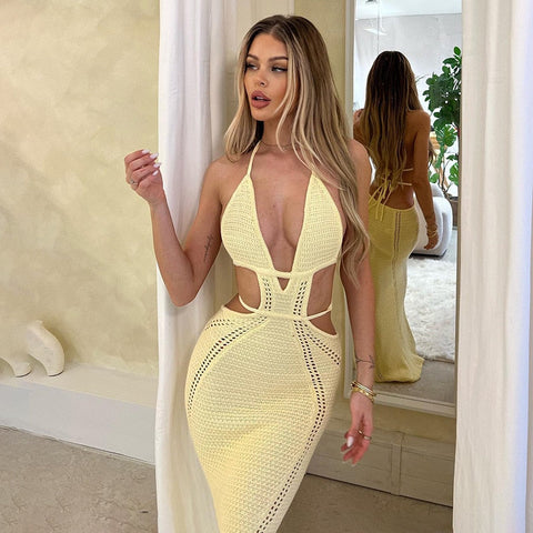 White Knitting Summer Sexy Two Piece Set Backless Top Bodycon Long Skirt Women Set Elegant Casual 2 Piece Set Women