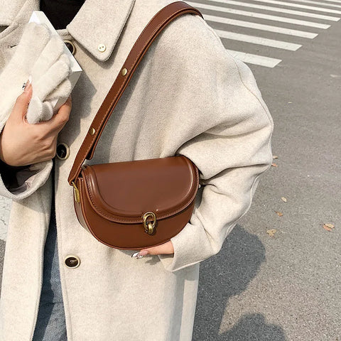 Saddle Crossbody Bags for Women Trend Fashion PU Leather Small Shoulder Handbags and Purses Solid Vintage Bag