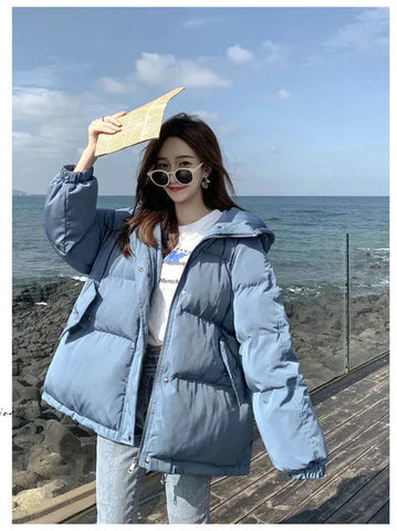 Women Short Jacket Winter Thick Hooded Cotton Padded Coats Female Korean Loose Puffer Parkas Ladies Oversize Outwear