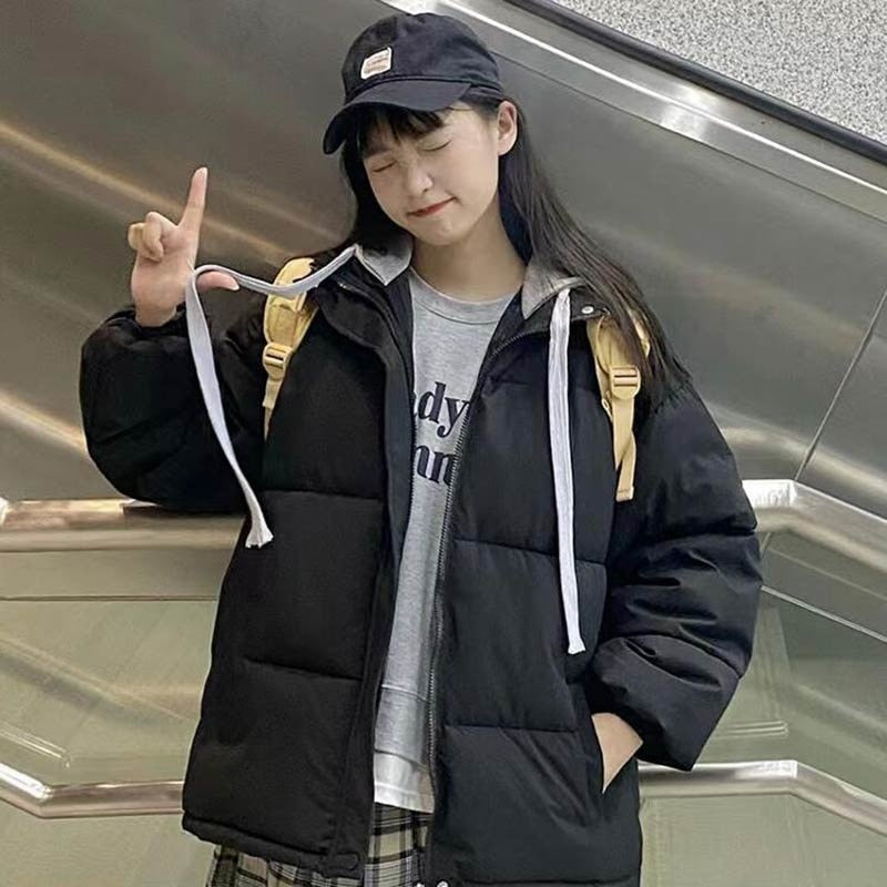 Short Jacket Woman Parkas Fall Winter Thick Warm Spliced Coat Oversized Korean Fashion Loose Puffer Outerwear