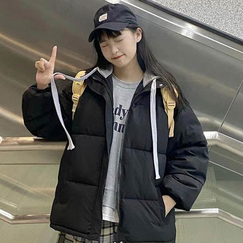 Short Jacket Woman Parkas Fall Winter Thick Warm Spliced Coat Oversized Korean Fashion Loose Puffer Outerwear
