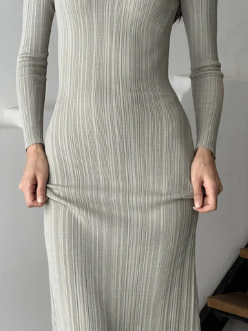 Autumn Long Sleeve Knitted Maxi Dress Women Elegant Sexy Pit Strip O-Neck Bodycon Evening Party Dresses Lady Casual Dress