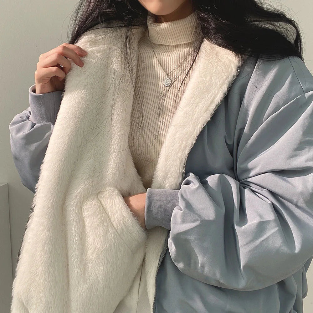 New Winter Jacket Women Parkas Warm Casual Clothes Long Jackets Both Sides Wear Hooded Fleece Thickened Parka Female