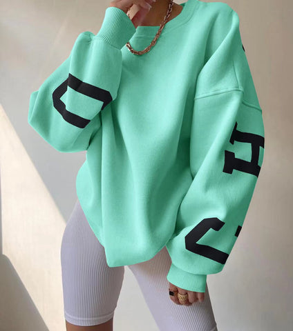 Women Letter Print Pullovers Autumn Korean Harajuku Oversized Long Sleeve Sportswear Tops Female Casual O-Neck Sweatshirts