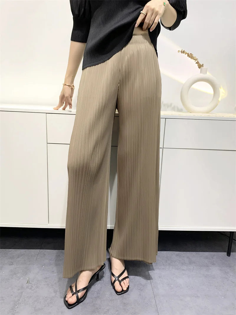 Summer Pants Women's Comfortable Casual New Loose Straight Leg Pants Wide Leg High Waist Slim Pleated Pants