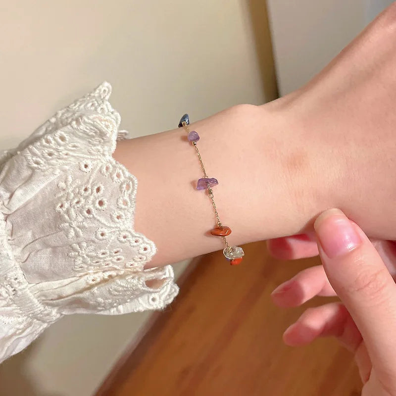 Trendy Cute Sweet Natural Stone Necklace For Women Girls Simple Crystal Clavicle Chain Choker Necklaces New Jewelry Gift