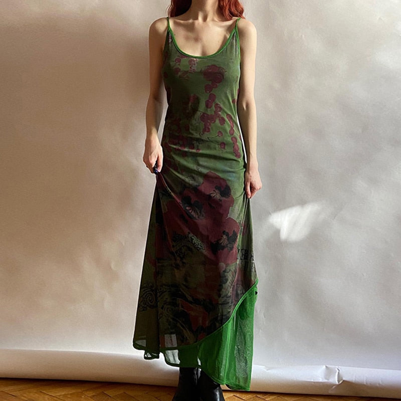 Sexy Slim Patchwork Long Mesh Dress Holiday Beach Style Sleeveless Maxi Dresses For Women Summer Fashion Ladies