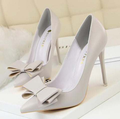 BIGTREE  Fashion Delicate Sweet Bowknot High Heel Shoes Side Hollow Pointed Women Pumps Pointed Toe 10.5CM thin Dress Shoes