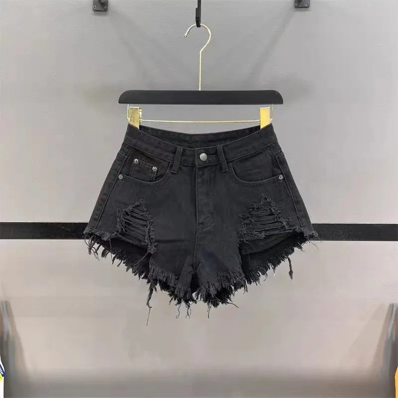 Fashion Korean White Jeans Hole Ripped Low Waist Denim Shorts Women