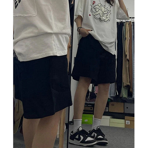 Streetwear Pure Cotton Shorts Women Harajuku Oversized Cargo Shorts Summer Korean Black White Wide Leg Sports Short Pants