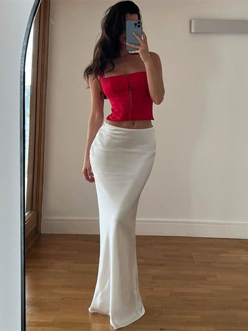 Elegant Casual Long Skirt Patchwork For Women Slim Party Gown Skirt Summer New High Waist Outfits White Y2k Skirt