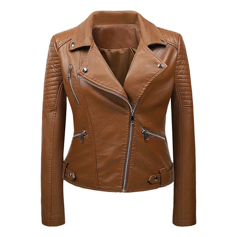 Pu Leather Slim Zipper Short Coat for Women 2023 Autumn Fashion Moto & Biker Jackets Punk Rock Long Sleeve Solid Color Outwear