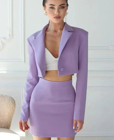 Women Long Sleeve Tops Blazers Coats Mini Skirt Two Piece Sets Fall Business Outfits Formal Suits Autumn Clothes