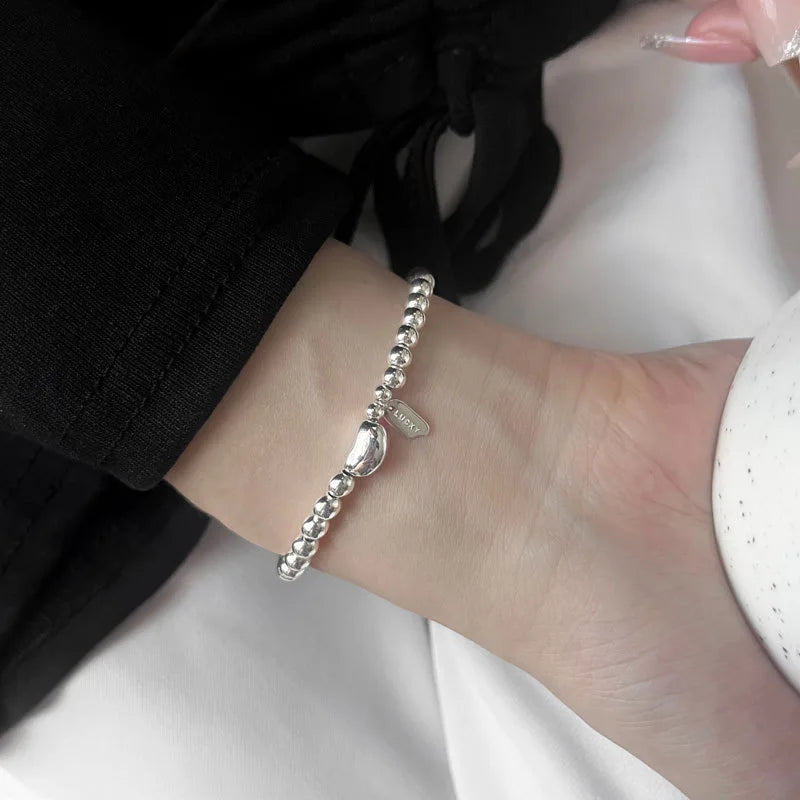 925 Sterling Silver Round Bead Bracelet Simple Temperament Geometric Shape Bracelet Birthday Gift Women's Exquisite Jewelry