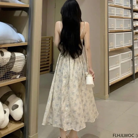 S-3XL Long Chic Vestidos Women Sleeveless Dresses Sweet Japan Korea Style Preppy Girls Retro Vintage Flower Holiday Dress