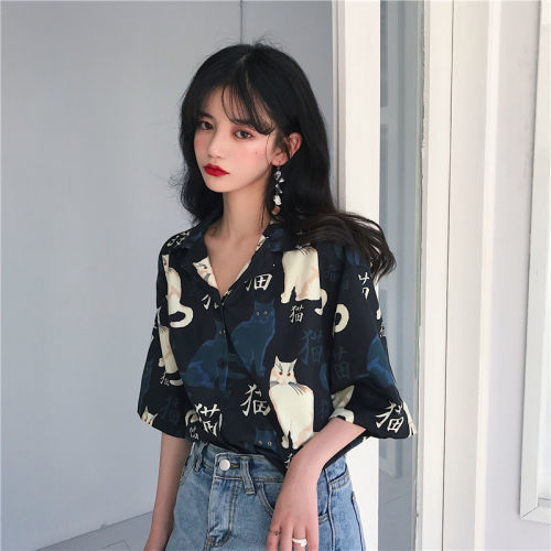 Chiffon Blouse Women Women's Summer Tunic Vintage Clothes Female Hawaiian Shirt with Short Sleeve Harajuku Top Women