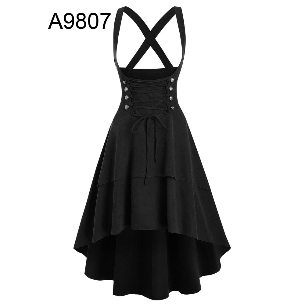 Lace Up Layered High Low Suspender Skirt Suspender High Low Lace Up Basic Skirts for girl Solid Black Color Gothic Skirt New