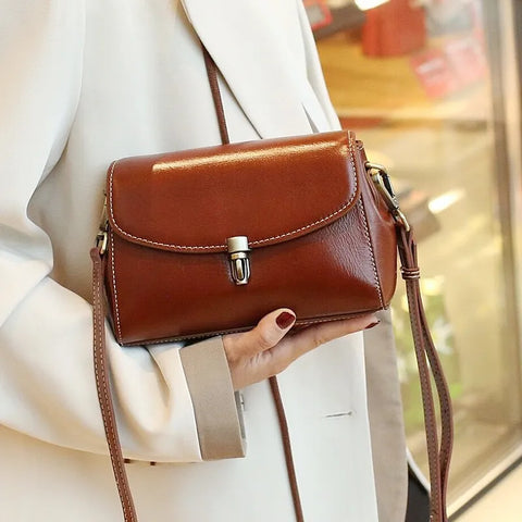 New Popular Summer Small Shoulder Bag Lady Versatile Casual Square Bag Top Layer Cow Leather Crossbody Handbag for Women