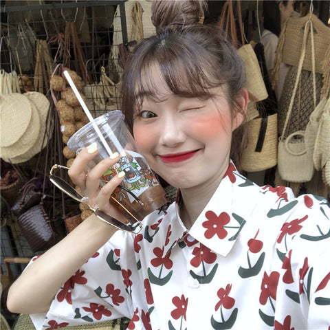Chiffon Blouse Women Women's Summer Tunic Vintage Clothes Female Hawaiian Shirt with Short Sleeve Harajuku Top Women