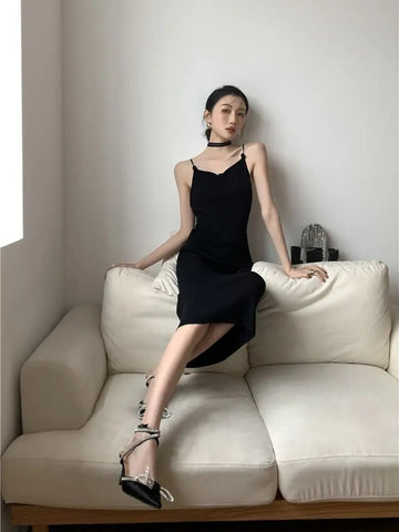 Backless Butterfly Elegant Long Sexy Dress Women Summer Spaghetti Strap Black Bodycon Ladies Midi Night Club Dress