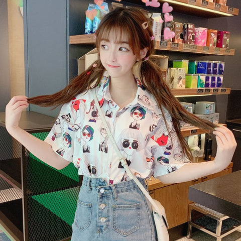 Chiffon Blouse Women Women's Summer Tunic Vintage Clothes Female Hawaiian Shirt with Short Sleeve Harajuku Top Women