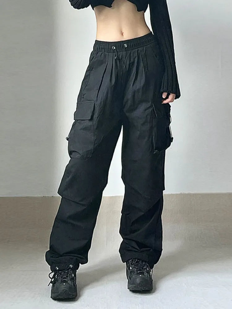 Harajuku Oversized Cargo Parachute Pants Women Streetwear Vintage Y2k Hip Hop Wide Leg Joggers Baggy Sweatpants Techwear