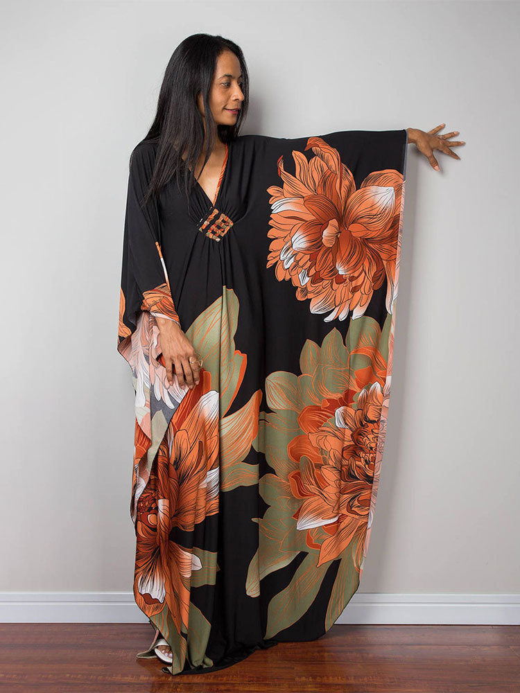 Print Maxi Dress Batwing Sleeve Tunic Spring Autumn Beach Dress Casual Plus Size Women Beachwear Kaftan Cover-ups Pbong mid size graduation outfit romantic style teen swag clean girl ideas 90s latina aesthetic