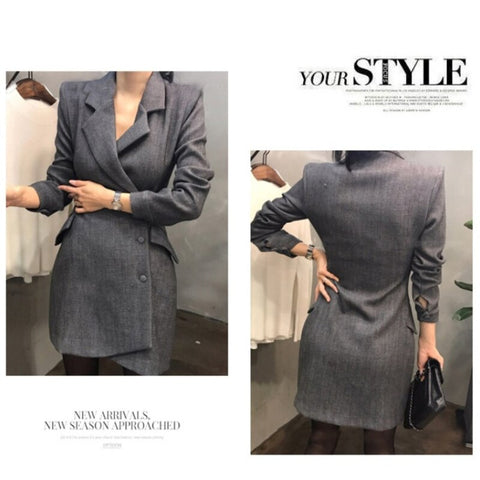 Fashion Office Ladies suit women blazer dress Double Breasted Button Front Military Style Long Sleeve Dress