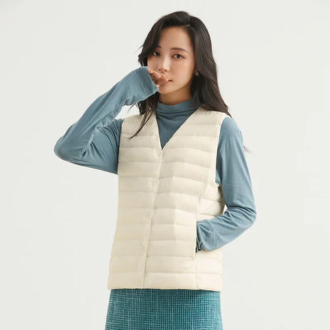 Winter Light Thin Down Short Vest Jacket Women 90% White Duck Down Warm Sleeveless Coat Single Slim Underwaist Outwear