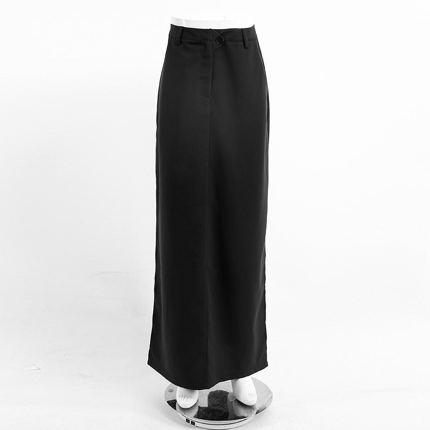 Summer Black Long skirts For Women Casual Side Split High Waist Fashion Party Skirts Patchwork Pocket Ladies Midi Skirts