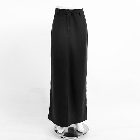 Summer Black Long skirts For Women Casual Side Split High Waist Fashion Party Skirts Patchwork Pocket Ladies Midi Skirts